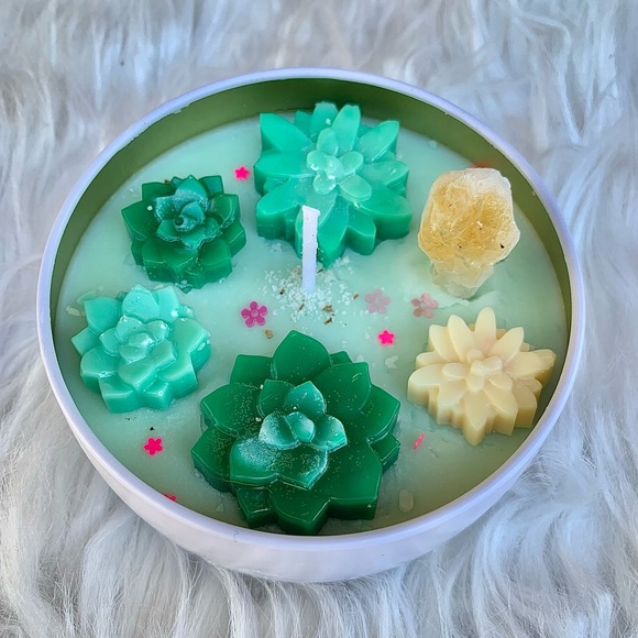 Other - Abundance Manifestation Crystal Candle- Succulent Garden Terrarium
